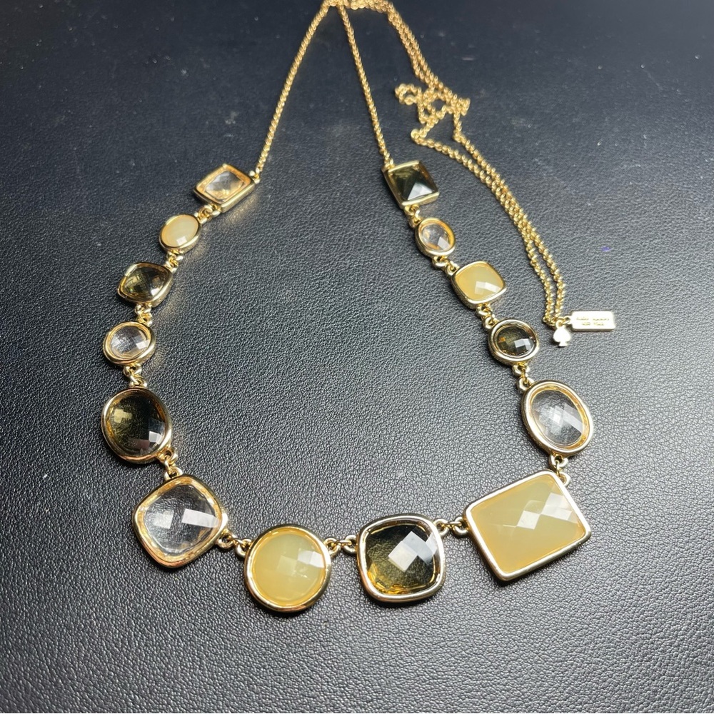 Kate Spade New York Faceted Multi Stone Statement Necklace Gold Tone 32"